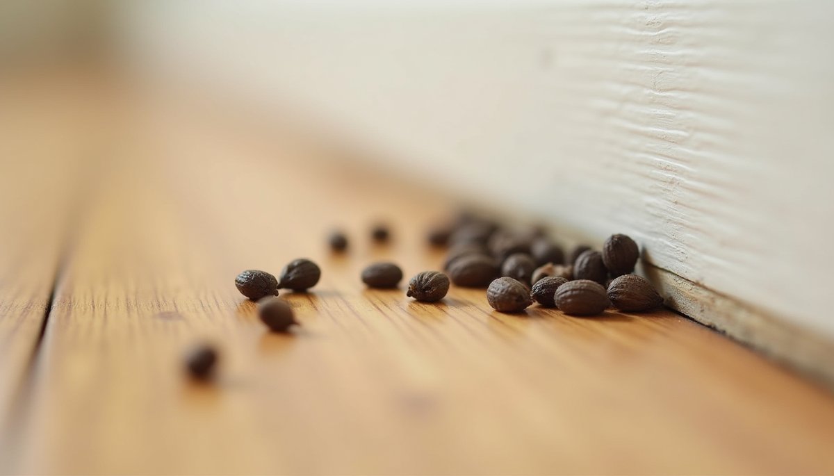 Rodent droppings near skirting board