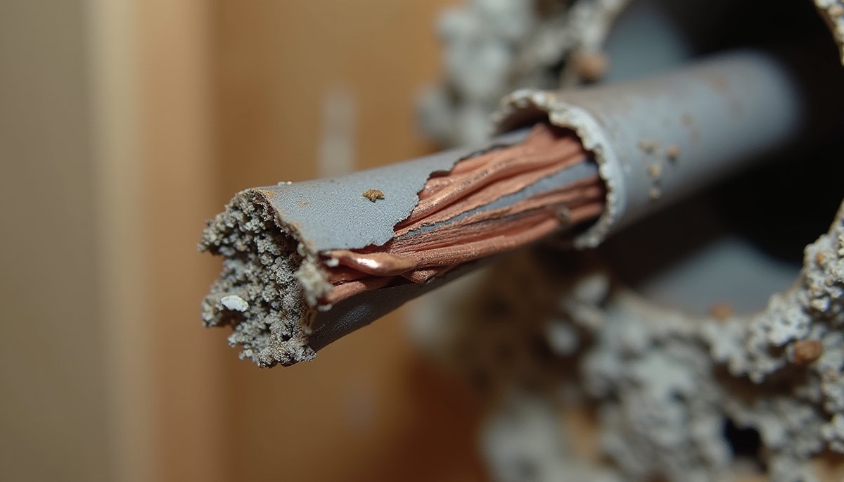 Electrical wire damage from rodent gnawing